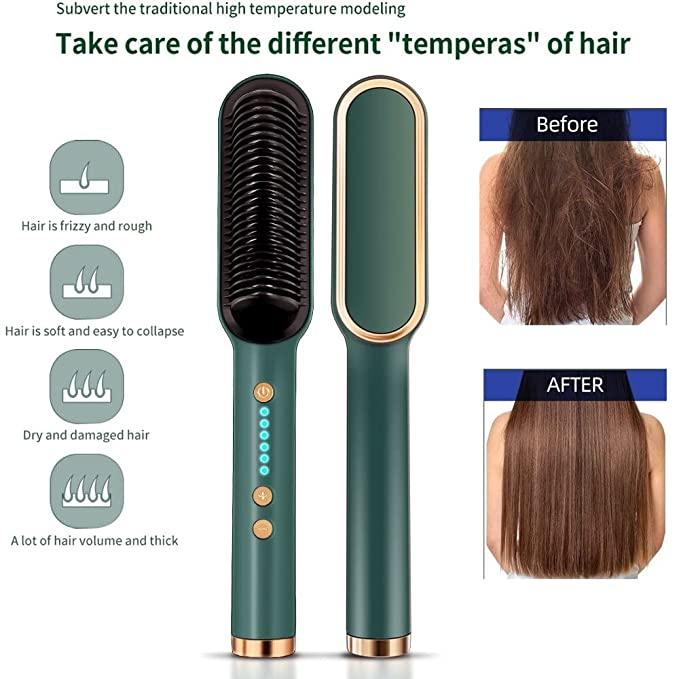 3-in-1 Electric Hair Straightening Brush – Fast Heating Hair Straightener Detangling Comb